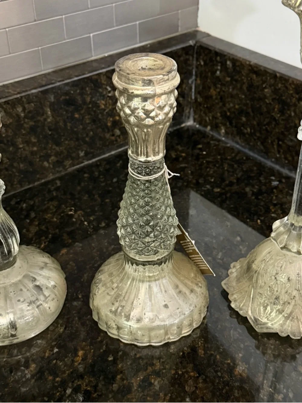 Pottery Barn Eclectic Mercury Glass Taper Candle Holders - New, Set of 3
